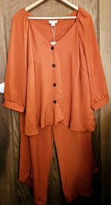 NWT MONSOON Rust Button Front Blouse & Wide Leg Cropped Trousers UK Size 20 - Picture 1 of 14