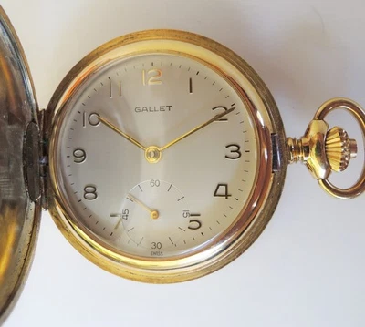 Reloj Bolsillo Gallet, 17 Joyas Incabloc, Chapado en Oro 20 Micras, ¡3x Funciones Firmadas! Foto 1 de 4