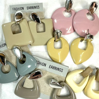 Vtg 80s Pierced Statement Door Knocker Chunky Earrings Lot Mod Geometric Preppy - Image 1 of 4