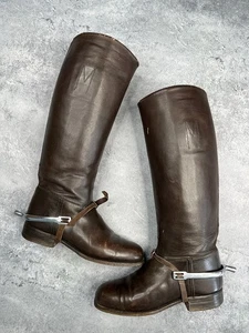 1950s-70s Vintage Leather Cavalry Horse Riding Boots Size 39 EE6022 Army Cowboy - Picture 1 of 24