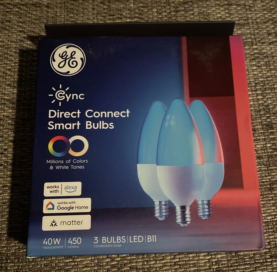 GE CYNC Smart Color Change Bulbs WiFi Compatible w Alexa & Google 40W B11 - Image 1 of 1