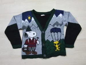 VTG Kids Youth (M) Snoopy Friends All Over Print Knit Cardigan Sweater Peanuts - Picture 1 of 10