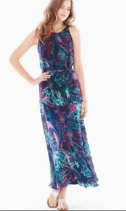 Soma Maxi Dress XL Halter Poly Chiffon Lined Belted Blue Resort Party Wedding - Picture 1 of 11