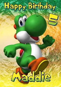 TARJETA DE FELICITACIÓN PERSONALIZADA YOSHI SUPER MARIO CUMPLEAÑOS CUALQUIER OCASIÓN - Imagen 1 de 1