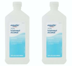 2 Pack Antiseptic EQUATE 70% Isopropyl Rubbing Alcohol Antibacterial, 32 Ounce