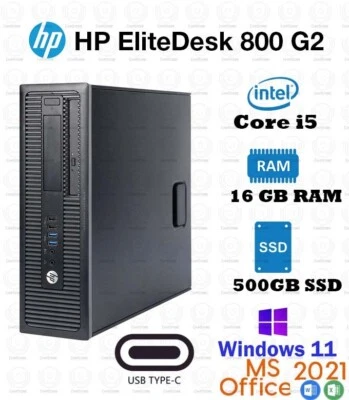 Windows 11 Pro HP i5 500G SSD 16GB RAM WiFi Desktop Computer PC USB-C Office21 - Image 1 of 3
