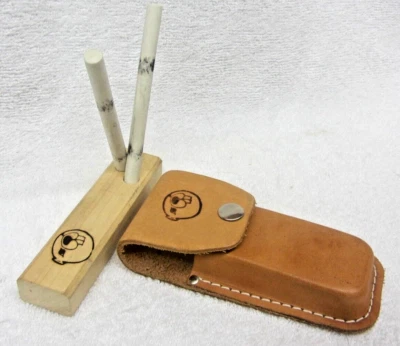 Afilador de cuchillas de dientes de castor Colorado de colección varillas de cerámica estuche de cuero cinturón Foto 1 de 4