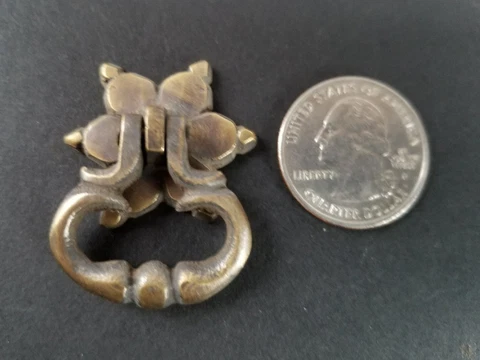 6  Brass Handle Pulls, Ornate Drop Ring, bolts and Rosette Backplate 1-1/4" #H14 Cover