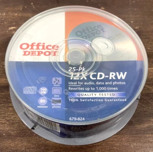 CD-RW Disc 25 Pack 12x 80 min 700 mb Sealed New Spindle Office Depot 679-824 - Picture 1 of 4
