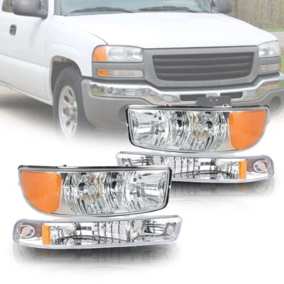 Headlights Assembly For GMC Sierra 1500 2000-2006 Yukon 1999-2007 Left +Right - Image 1 of 4