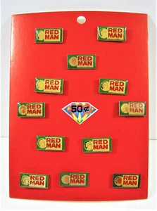 Vintage Red Man Chewing Tobacco Pin Display 12 On Card Old Stock - Picture 1 of 2