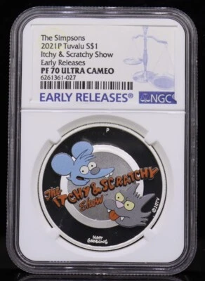 2021 Tuvalu 1oz $1 Itchy and Scratchy Show NGC PF70 Ultra Cameo - Image 1 of 4