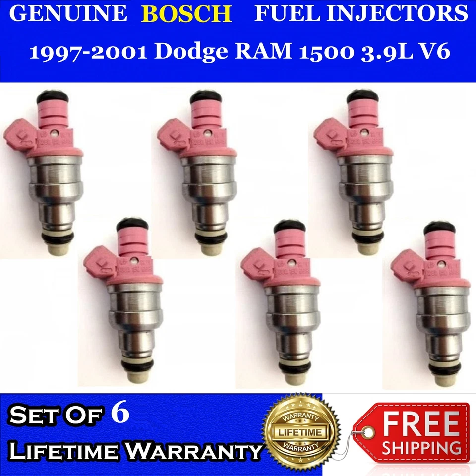 6x Inyectores de combustible Bosch OEM para 97-01 Dodge RAM 1500 3,9 L V6 #0280150998 Foto 1 de 1