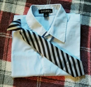 George Dress Shirt/tie Sz 7 Blue button down long sleeves formal party wedding - Picture 1 of 8