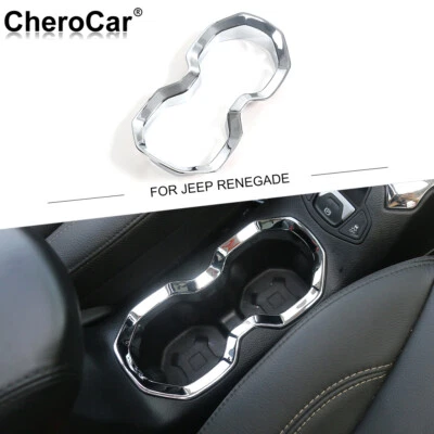 Chrome Front Water Cup Holder Trim Cover For Jeep Renegade 2016-22 Accessories - Imagem 1 de 4