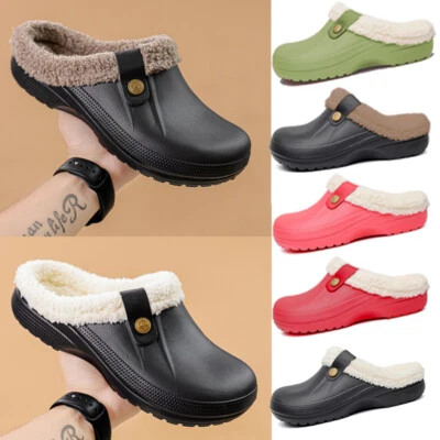 Herren Damen Schuhe gefüttert Winter Clogs Warm Hausschuhe Gartenschuhe Größe - Bild 1 von 4