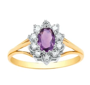9ct Yellow Gold Amethyst Ring Cluster Engagement Dress Fully Hallmarked - Picture 1 of 4