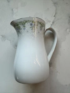 Noritake Creamer With Blue And Green Design White With Silver Rim Vintage (D) - Picture 1 of 5