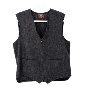Vintage Johnson Woolen Mills Vest Gray Herringbone Mens XL - Picture 1 of 7
