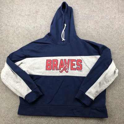 Atlanta Braves Hoodie Womens Large Blue Gray MLB Baseball Fanatics Sweatshirt - Image 1 of 4