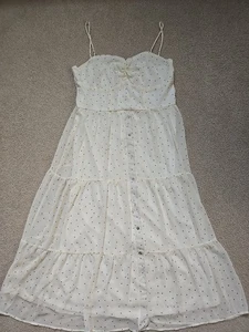 Altar'd State Cottagecore Midi Dress Size Large Cream Polka Dot Coquette Straps - Picture 1 of 13