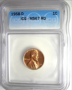 1958 D Lincoln Wheat Red Cent MS67 RD ICG 7962150144A Beautiful Mint State Coin - Picture 1 of 6