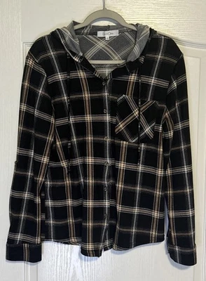 Camisa Eden & Olivia a Cuadros Abotonada Negra Marrón Bolsillo Sudadera con Capucha Ligera Foto 1 de 4