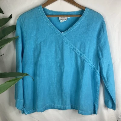 Lo último Camisa Azul Algodón 100% Lino Manga Larga Talla M Calce Relajado Hecha en EE. UU. Foto 1 de 4