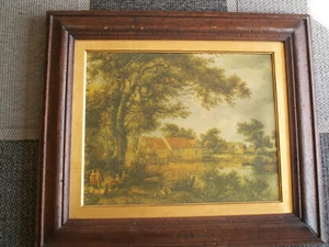antiker Kunstdruck auf Leinwand, schöne romantische Landschaft, Nachlass - Bild 1 von 3