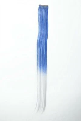 1 Clip-In Extension Strähne Haarverlängerung glatt 45cm Ombre Blau Weiß - Bild 1 von 3