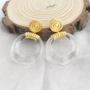 Julie Vos Madison Clear Statement Earrings in Gold Authentic - Picture 1 of 4