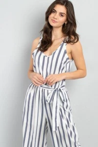 Navy Striped Jumpsuit - Picture 1 of 4