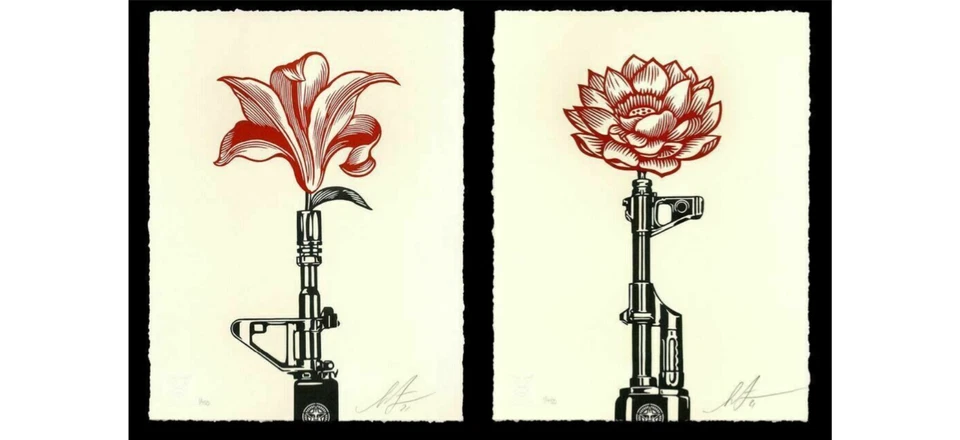 Shepard Fairey Obey AR-15 LOTUS AK-47 LILY Signed Numbered Letterpress Print Set - image 1 of 1