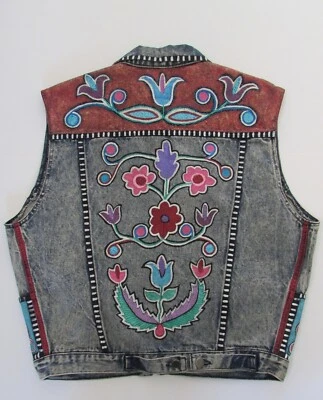 Chaleco de mezclilla floral pintado a mano Sundance Originals Santa Fe Southwest talla S/M Foto 1 de 4
