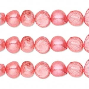 Perlas de papa de cara plana de 7-8 mm de agua dulce teñida cultivada de fresa de 1 hilo * - Imagen 1 de 1