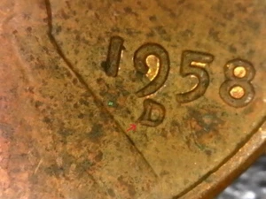 1958-D Lincoln Wheat Cent - Repunched Mintmark RPM - Error #T163 - Picture 1 of 3