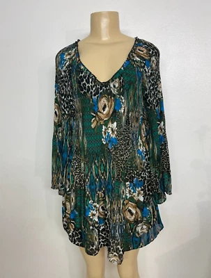 Ninety clothing co Woman Plus 1X Multi/C Floral Bell Sleeve Boho Blouse Top NWT - Image 1 of 4