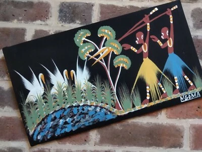 African Folk Art Batik Painting Ngoma - Image 1 of 4