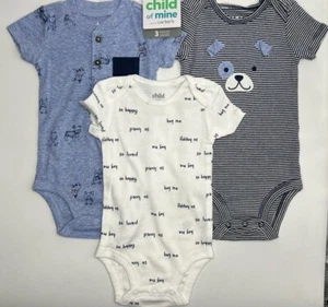 Boys Size 0-3M 3-Pack Bodysuits Short Sleeve Puppies Blue White Gray New - Picture 1 of 8