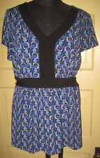 APT. 9 Blue Abstract Tie in Back Silky V-Neck Top Shirt Blouse 1X