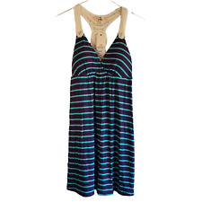 Pink Republic Crochet Back Sundress Midi Dress Women's XS Blue/Light Blue Strip