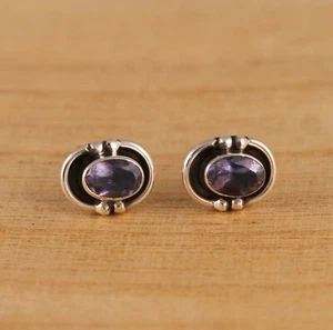 Natural Iolite Solid 925 Sterling Silver Oval Stud Earrings Gift Boxed - Picture 1 of 6