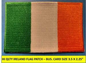IRISH IRELAND FLAG PATCH IRON-ON SEW-ON EMBROIDERED APPLIQUE(3½ x 2¼”)- HI QLTY!