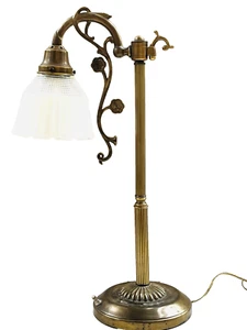 Antique Brass Victorian Table Lamp Floral Scroll, Frosted Glass Shade, 22"T - Picture 1 of 9