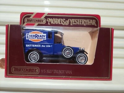 Furgoneta Talbot Lesney Matchbox 1984 antaño Y5 azul EverReady 1927 + asientos negros Foto 1 de 4