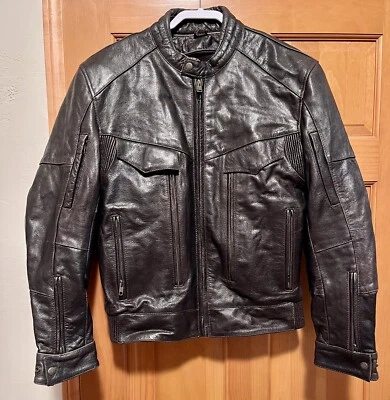 Chaqueta de moto de corredor de cuero marrón oscuro Xelement - Sin forro - MEDIANA para hombre Foto 1 de 4