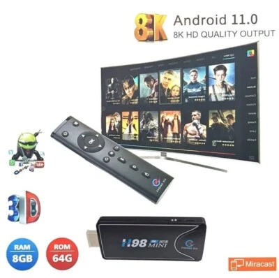 STICK TV TELECOMANDO SMART TV ANDROID 11.0 MINI BOX 8K ULTRA HD 4GB 64GB H98 - Immagine 1 di 4