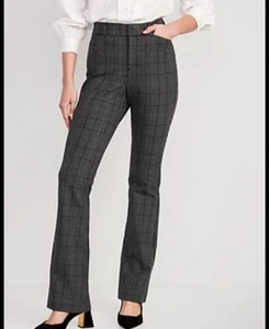 Old Navy high rise pixie flare full length Gray Black Plaid Pants Sz 10 NWT #129 - Picture 1 of 11