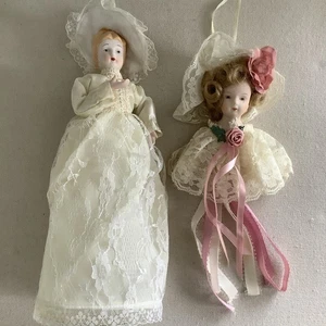 Albero di Natale vintage topper e ornamento porcellana testa e mani capelli pizzo vittoriano - Foto 1 di 13