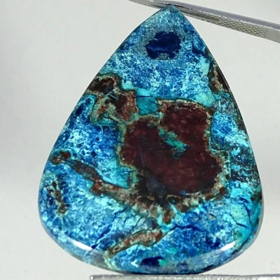 58,00 cts. Piedra preciosa cabujón pera shattuckita azurita 100 % natural 30X39X6 mm Foto 1 de 4